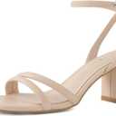 Shoe'N Tale Strappy Heels for Women Square Toe Chunky Block Heels Ankle Buckle Heeled Sandals (7.5, Light Nude)
