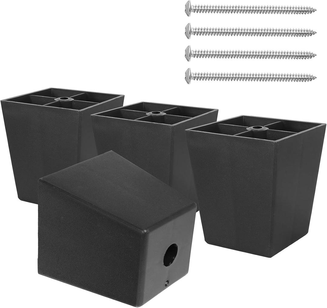 3 inch Black Plastic Furniture Legs, Screw-in Couch Legs Square Sofa Legs Replacement Legs for Furniture Couch Table Sofa, Pack of 4