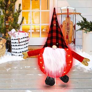 Kemooie 2FT Lighted Collapsible Gnome Christmas Decorations, Pre-Lit Pop-up Garden Gnome with Built-in Led Lights Holiday for Garden Home Indoor Lawn Yard Xmas Décor