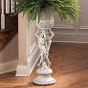 Design Toscano Les Filles Joyeuses Dancing Maidens Pedestal Column Plant Stand with Urn, 36 Inch Tall, Cast Stone Resin, Antique Stone Finish