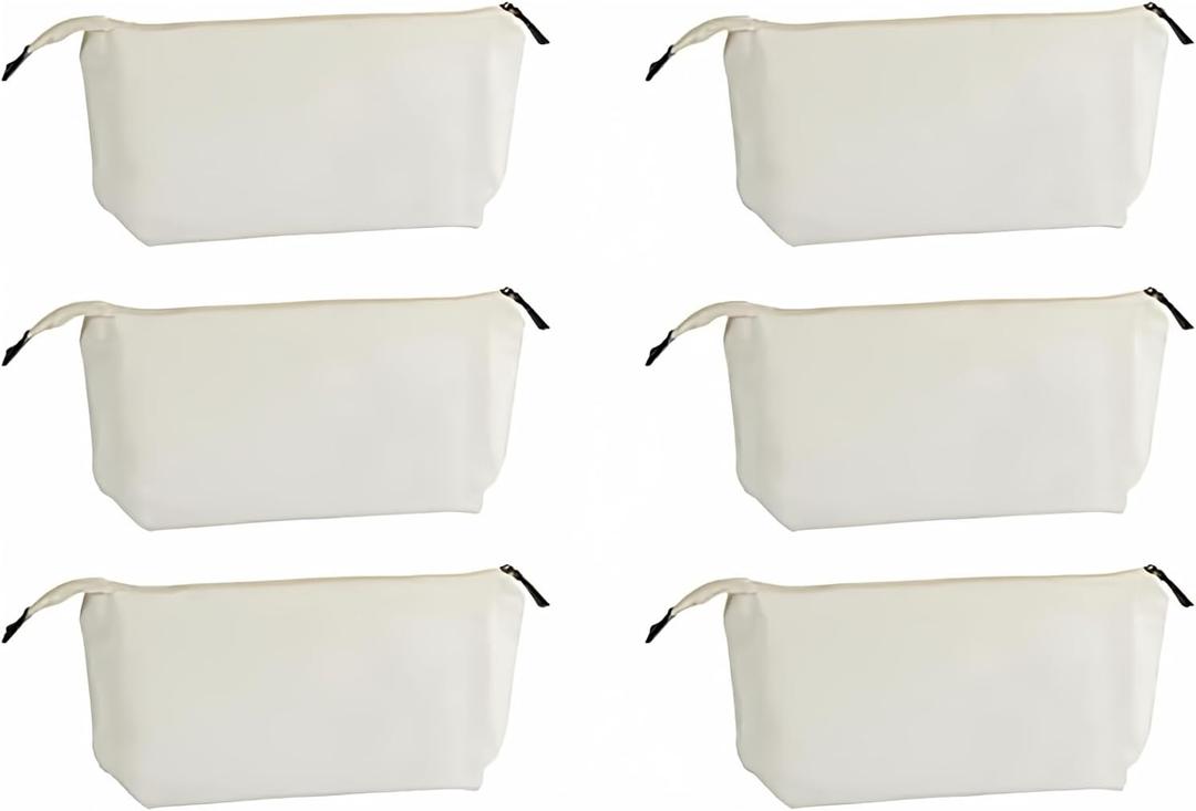 Juvale Canvas Makeup Bag - 6 Pack, 11.75 x 5.5 In, White Cotton - Travel Cosmetic & Toiletry Pouches with Zipper - Blank DIY Canvas Pouches for Crafting & Bridesmaid Gifts