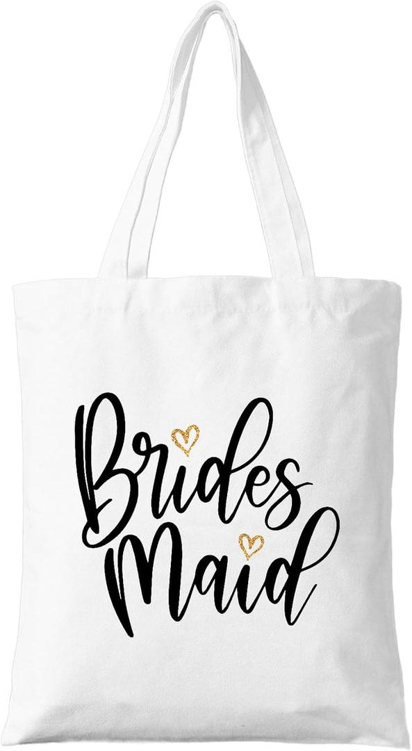 Bridesmaid Tote Bag, Wedding Party Gift with 'Bridesmaid' Print, Cute Canvas Shopper for Bridal Squad, Reusable Essentials Bag for Bachelorette Parties & Wedding Day. (069)