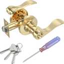 Stain Brass Keyed Entry Door Handle, Wave Style Door Lever Lock with 3 Keys & Screwdriver, Interior Exterior Entrance Reversible Door Handles, 1 Pack