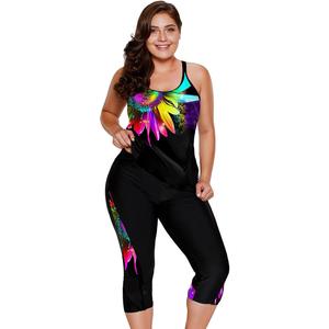 LALAGEN Womens Plus Size Swimsuits 2025 Modest Rash Guard Capris Tankini Bathing Suits Two Piece Bathing Suit Swimwear (Medium, Colorful Sunflower) 