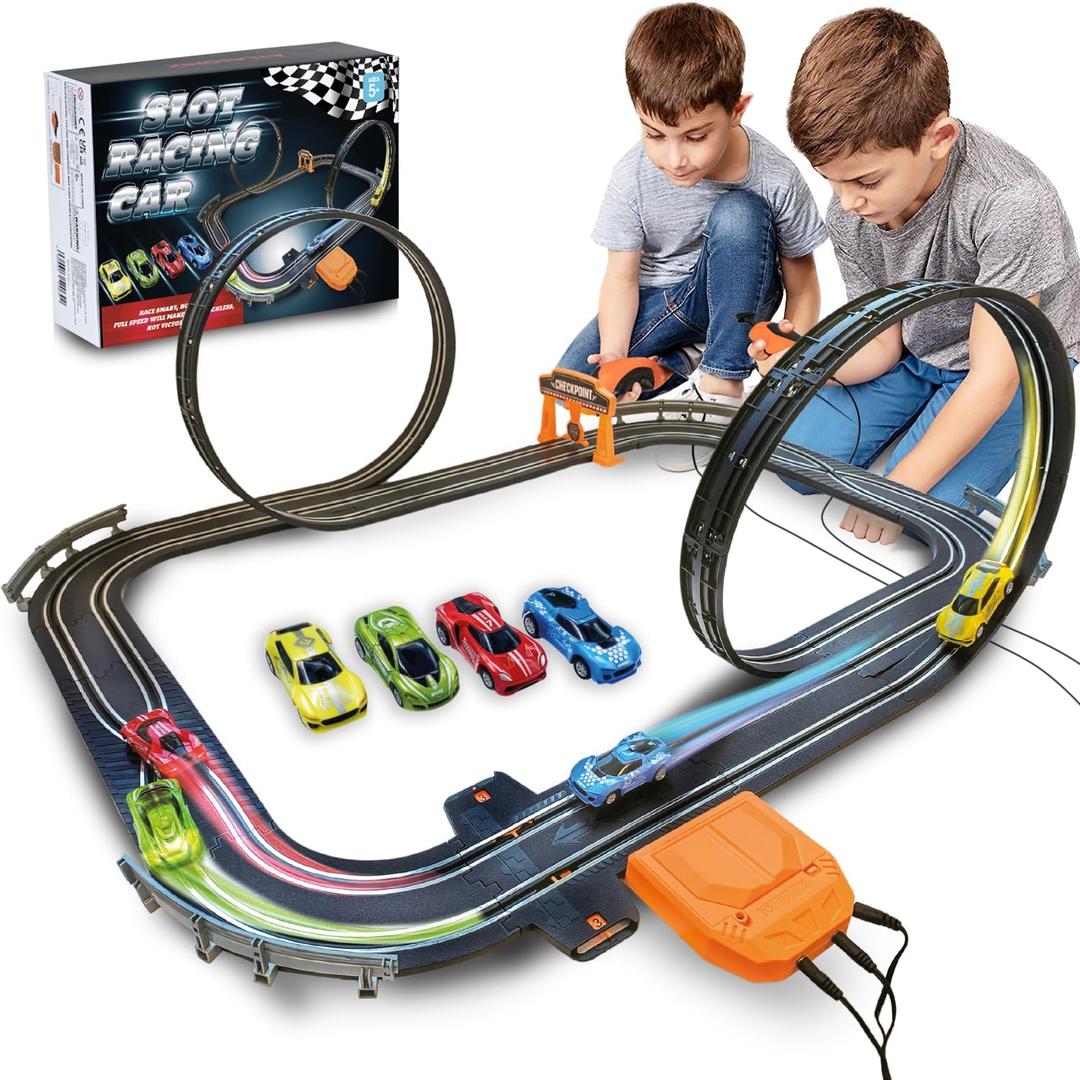 Slot Car Race Track Sets, Race Car with 4 High Speed Cars, Race Tracks for Kids Ages 4-8, Electric Slot Car Race Track Sets, Remote Control Car, Gifts Toys for Boys - 160' Raceway