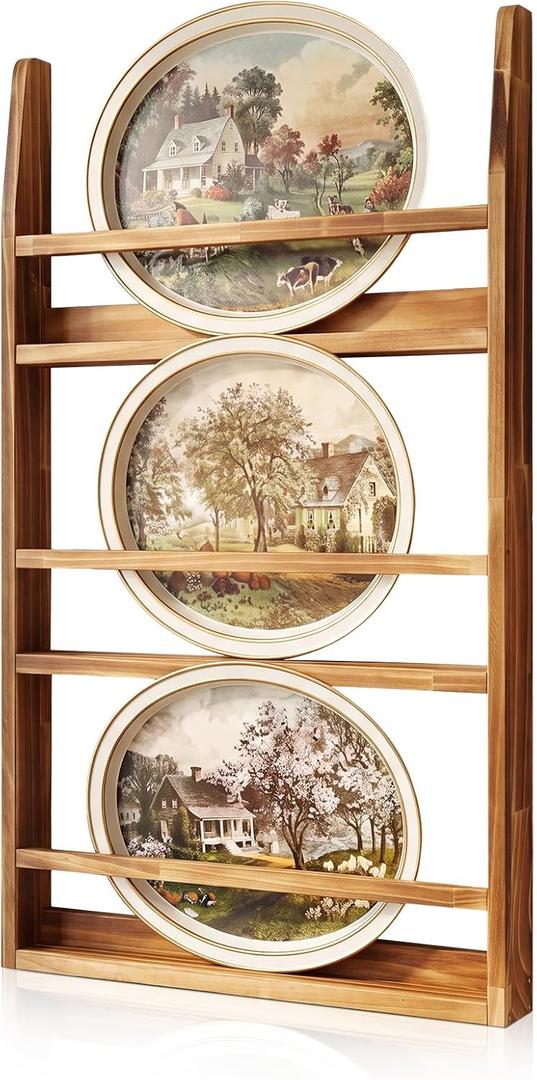 Marsui 35" x 22" x 2.5" Rustic Wall Mounted Dish Rack Bookshelf for Plates