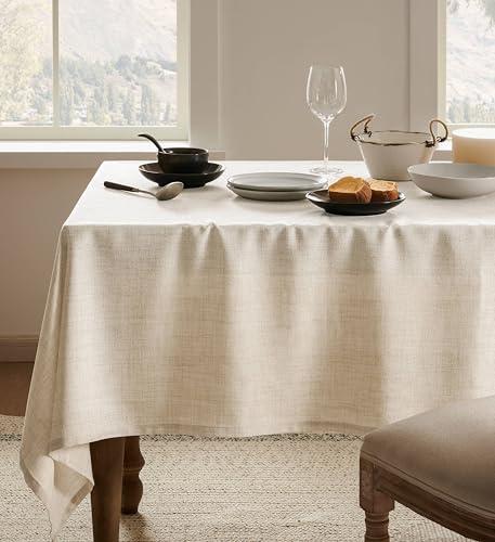 YZJZEDS Linen Tablecloth for Rectangle Table 60x104 Inch Light Tan, Farmhouse Style Beige Tablecloth, Water Resistant Burlap Tablecloths for Dining Table Farmhouse Kitchen