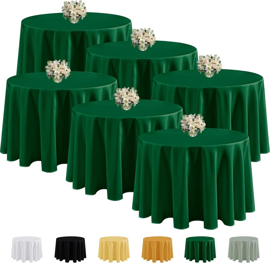 Fitable 6 Pack Hunter Green Round Tablecloths - 70 Inches Round - Wrinkle and Stain Resistant Fabric Table Clothes, Washable Polyester Table Covers for Wedding, Party, Banquet, Formal Events