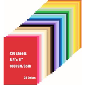 120 Sheets Colored CardStock Printer Paper 8.27 x 11.6 - 30 Assorted Colors 180 GSM Double Sided Cardstock Colored Paper for Scrapbook Invitations DIY Crafts Cards Making