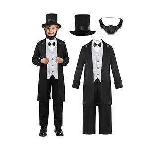 Rayekrot Deluxe Kids Abraham Lincoln Costume Boys Presidents Day Costume Halloween Cosplay Dress Up (10-12 Years) Black