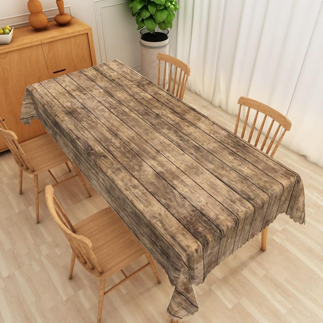 Brown Wood Grain Rectangle Tablecloth 70x120 Inch Rustic Natural Wooden Fabric Table Cloth Polyester Wrinkle and Oil Resistance Reusable Table Cover for Cottage Garden Theme Party Dining Decor