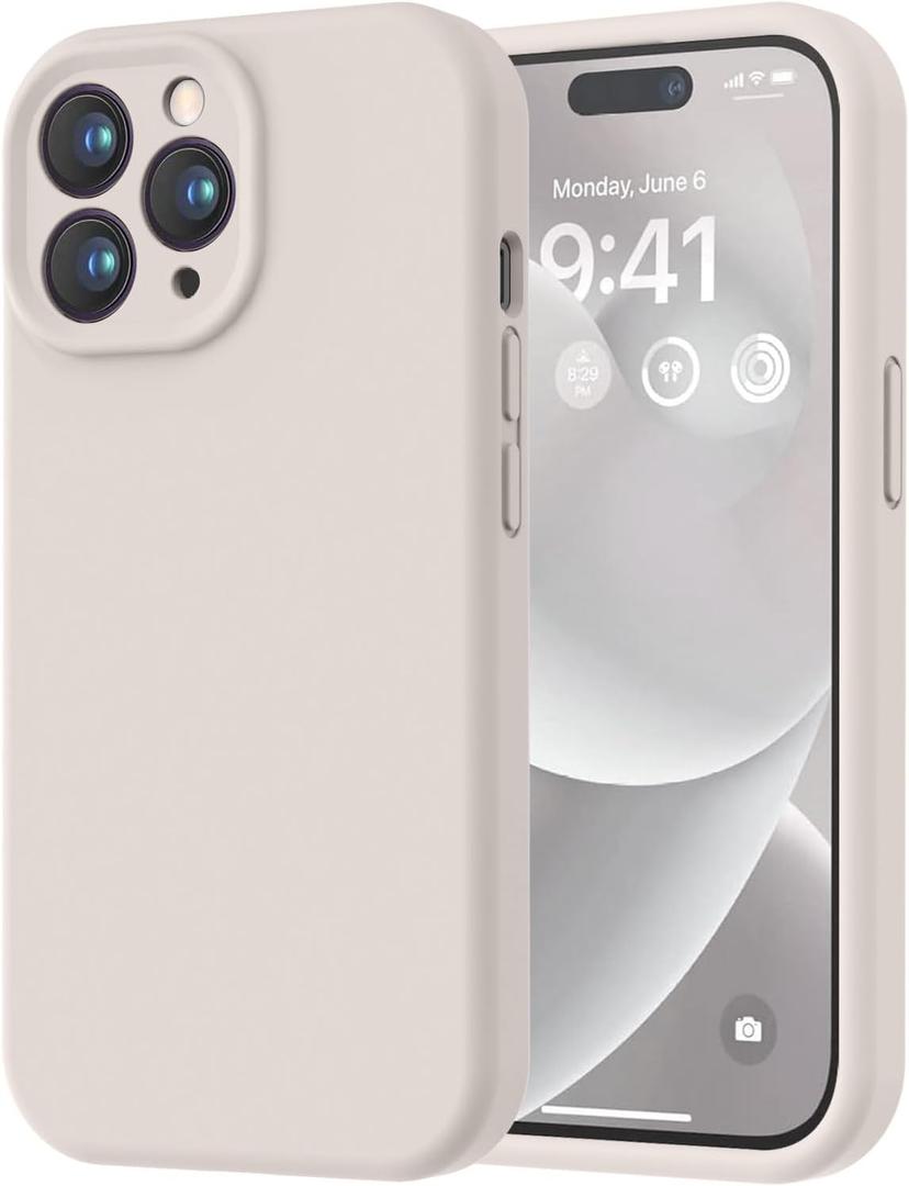 LOVE 3000 Designed for iPhone 14 Pro Max Case, Premium Silicone with [Soft Anti-Scratch Microfiber Lining] Shockproof Protective Phone Case for Men Women Girls 6.7", Stone
