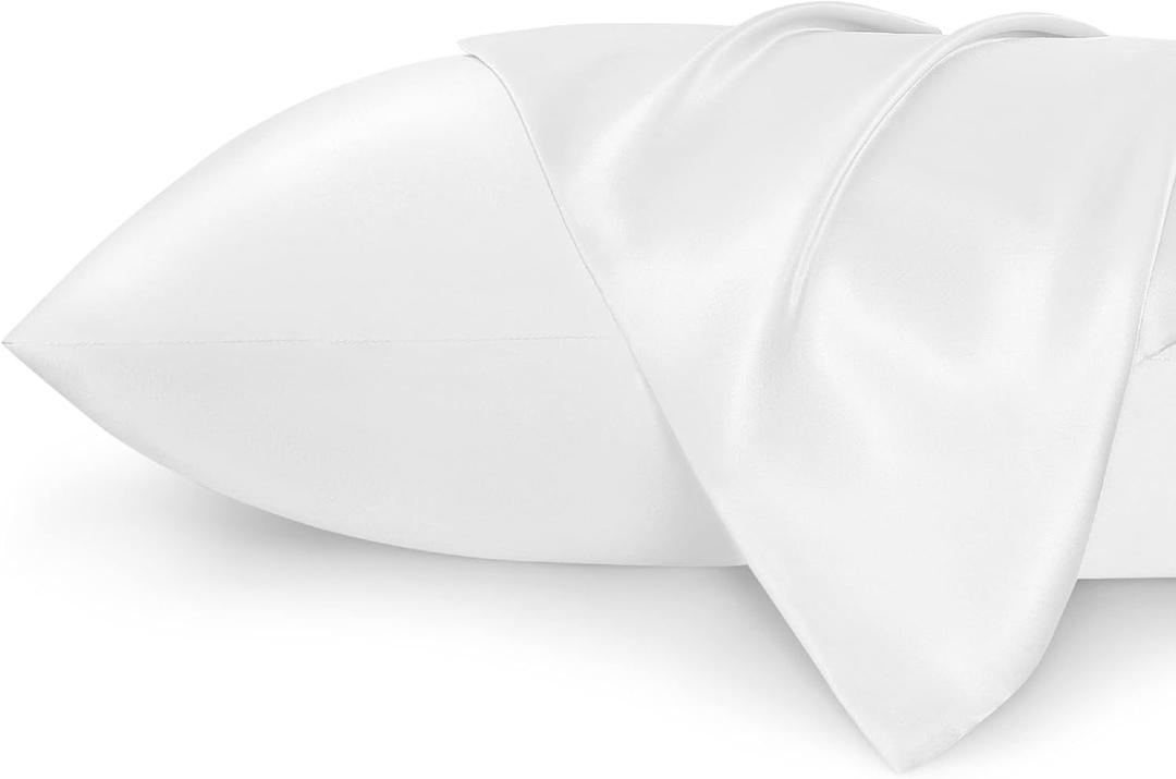 Bedsure Satin Pillowcases, Similar to Silk Pillow Cases Queen Size Set of 2, Pure White Pillow Case for Sleeping Women with Envelope Closure, Gifts for Women Men, 20x30 Inches (Queen (20" x 30"), 02 - Pure White)