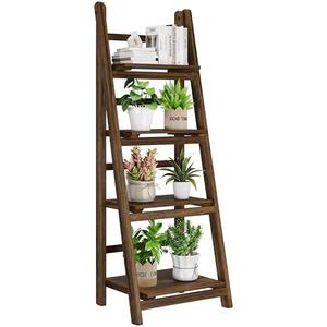 Mugovelo Ladder Shelf 4-Tier Foldable Solid Wood Bookshelf Plant Stand