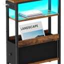 Creso hom Narrow Side Table with Charging Station and LED Light, End Table with 1 Fabric Drawer, Skinny Nightstand with USB Ports & Type-C, Slim Bedside Table for Bedroom, Living Room, Rustic Brown