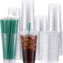 Nuogo 100 Set 32oz Clear PET Plastic Cups with Flat Lids,Green