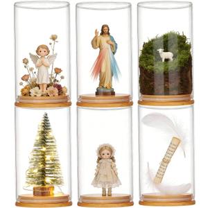 6 Pack 360 Clear Dustproof Stackable Display Box for Mini Figures Jesus Miniatures Building Blocks with Wood Base