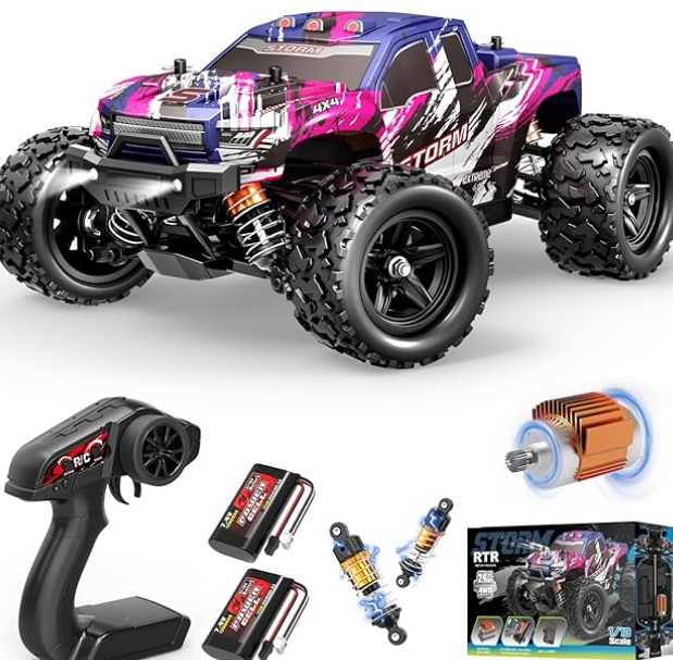 Pink Remote Control Car for Girls, Fast rc Cars for Girls 1:18 Scale Monster Truck with 40+ KM/H Speed 4WD Off-Road RC Truck, Dual Rechargeable Batteries, toys for 8 9 10 11 12 year old girl gifts