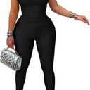 Memoriesea Women's Sexy Jumpsuits One Shoulder Bodycon Rompers One Piece Outfits (Black, M)