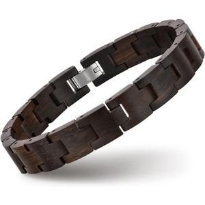 Adjustable Natural Wooden Bracelets for Men - Brown Wood Mens Bracelet Elegant Stylish Link Chain Wide Wristband Bracelets Vintage Bangle Design Mens Ideas Gifts with Jewelry Box & Adjust Tool