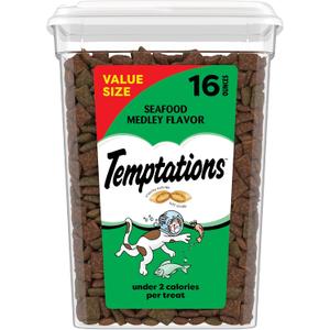 Temptations Cat Treats, Classic Crunchy and Soft Cat Treats, Seafood Medley Flavor, 16 oz. Tub