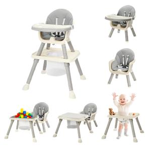JOYMOR 7 in 1 Convertible Baby High Chair for Babies and Toddlers, Table and Chair Set, Infant Eating Highchair with Leather Seat Cushion