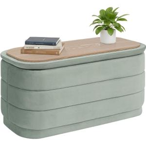 B FSOBEIIALEO 30" Velvet Storage Ottoman Long Bench with Tray, Sage