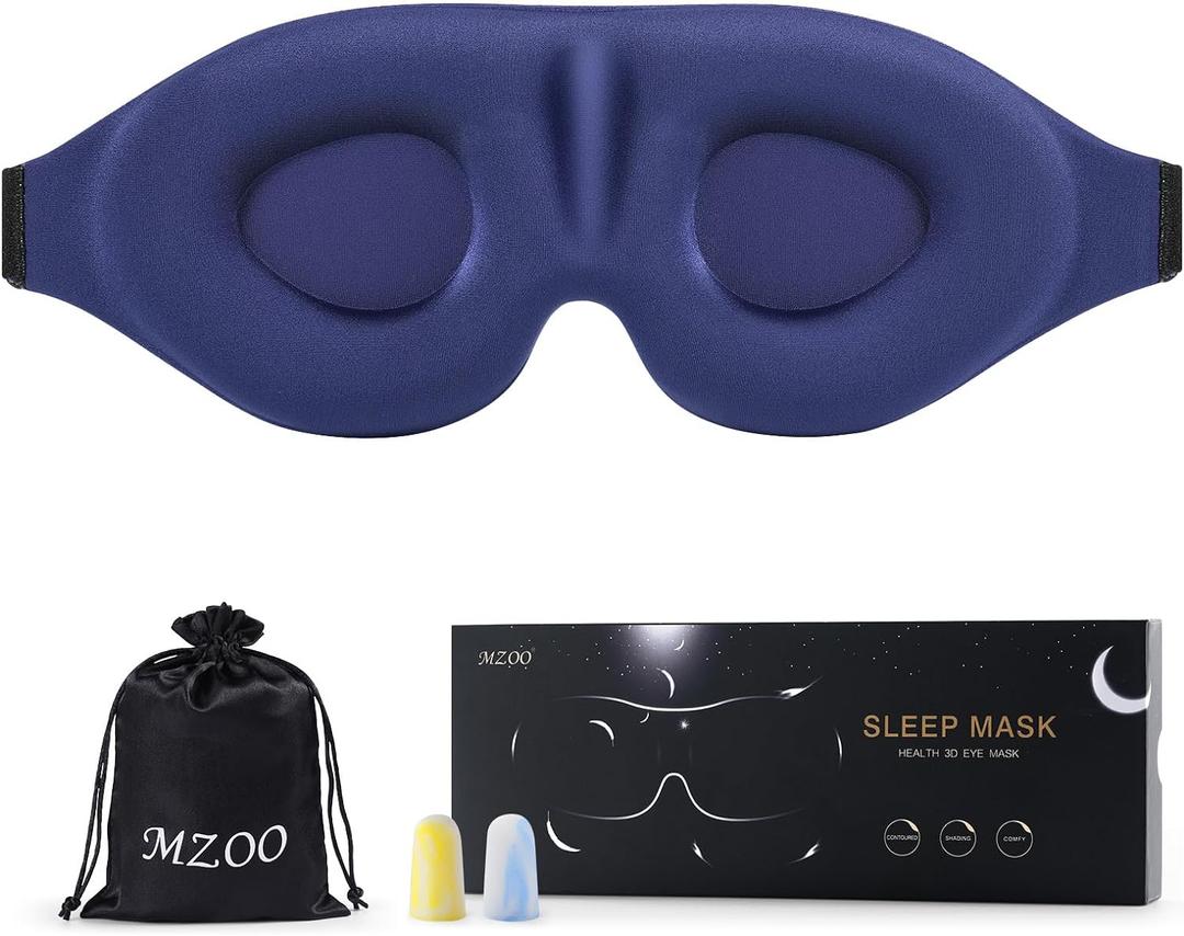 MZOO Luxury Sleep Eye Mask for Side Sleeper Men Women, Zero Eye Pressure 3D Sleeping Mask, Light Blocking Patented Design Night Blindfold, Soft Eye Shade Cover for Travel, Blue