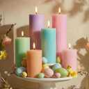 Lounsweer 6 Pcs Easter Candles Pastel Column Votive Candles Real Wax, Smokeless, Drip-Free Pink, Blue, Purple Easter Pastel Decorations Table Centerpiece for Bedroom Living Room Dinner Table