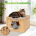 Handwoven Rattan Cat Cave w/Two Cushions, Cat Beds Indoor Kitten House, Wateproof & Foldable Pet Cube Bed, Natural Color, 16.5L x 16.5W x 12.6H