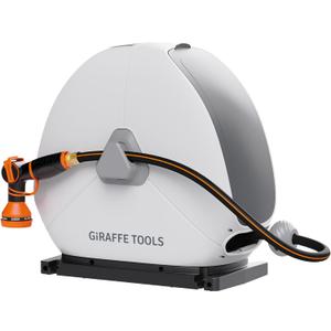 Giraffe Tools Retractable Heavy Duty Hose Reel, 1/2" x 82FT Automatic Rewind Garden Hose Reel with 360 Swivel Base, Ground Mounted for Lawn, Patio, Concrete Floor & Yard Watering