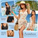 Zando Women One Piece Swim Dress 2026 - Modest Swimsuit with Skirt Tummy Control, Tie Knot & Floral Print Bathing Suit (Beige, S)