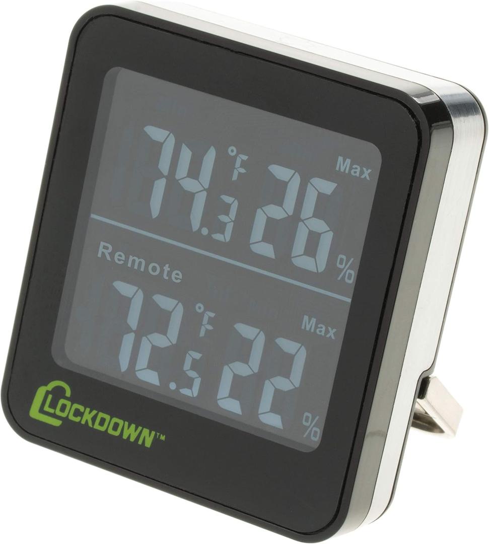 LOCKDOWN Digital Hygrometer with Convenient Design, Backlit Screen and Min/Max Reading for Temp and Humidity Monitoring in Safes, Rooms, Cases and Cabinets