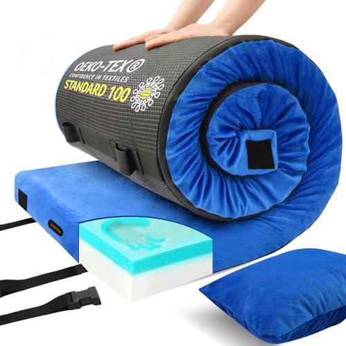 Lxotvae Kid Memory Foam Camping Mattress pad, Thick Sleeping Mat for Adults with Waterproof and Non-Slip Bottom, Portable Roll Up Mattress for Sleepover Guest,Cot Pad for Car Camping