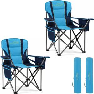 FAIR WIND 2 Pack Padded Camping Chair 500LBS Capacity Heavy Duty Oversized Folding Chair for Heavy People Portable Lawn Chair with Adjustable Lumbar Support, Cooler Bag & Cup Holder for Outdoor, Beach