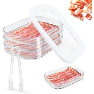Deli Meat Container for Fridge, 3-Tier Stackable Clear Cold Cuts Storage Containers, Bacon Cheese Container with Lid & Clip, for Lunch Meat,Salami, Bacon, Cheese & Meal Prep