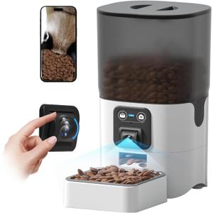 Automatic Cat Feeder Adjustable Angle Two-Way Audio 2.4G WiFi Pet Feeder with Camera Easy to Clean Detachable Feeding Schedule 1-10 Meals Per Day Perfect for Cats Small Dogs 6L Capacity
