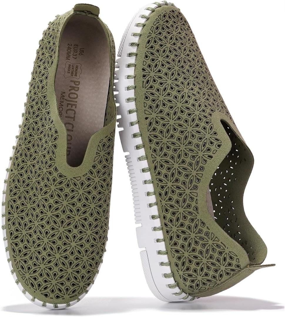 Project Cloud Womens Shoes - Lightweight Summer Loafers for Women with Memory Foam Insole - Breathable Womens Loafers - Perfect Summer Shoes for Women 2025 (Rose, Olive, 9)