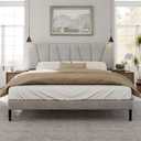 HAOARA Queen Size Bed Frame with Fabric Upholstered Headboard, Platform Bed with Wooden Slats Support, Fully Mattress Foundation, Box Spring Optional, Easy Assembly, Light Grey