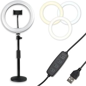Gator Frameworks 10-Inch LED Desktop Ring Light Stand with Phone Holder and Compact Weighted Base