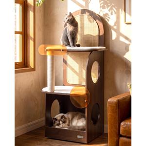47" Wood Cat Tree, Modern Cat Tower for Large Cats, Wide Stable Base