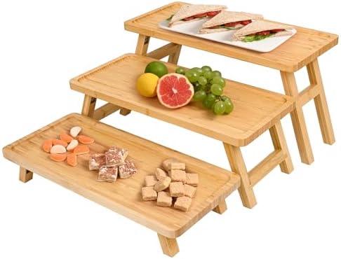 GEHE Natural Bamboo Cupcake Stand, Foldable 2 Tier Cupcake Display Stand Tower, Dessert Table Serving Tray for Birthday/Wedding/Christmas/Party, Charcuterie Boards