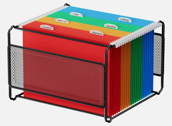 MaxGear Hanging File Organizer Box, Metal Mesh File Folder Storage Box for Letter Legal Size, Black Filing Box for Hanging File Folders, Hanging Folder Organizer for Desk, Office, School, Home