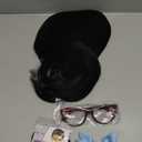 Flip Out Wig Black 50s and 60s Women Short Bob Halloween Hair Bow and Red Glasses Synthetic Bang Wig