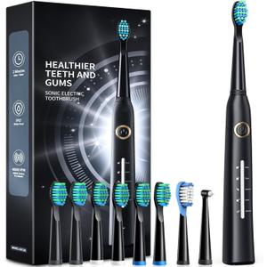 Electric Toothbrush for Adults with 8 𝐁𝐫𝐮𝐬𝐡 𝐇𝐞𝐚𝐝𝐬, Sonic Electric Toothbrush with 40000 VPM Deep Clean 5 Modes, Rechargeable Toothbrushes Fast Charge 4 Hours Last 30 Days