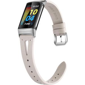 Wearlizer Compatible with Fitbit Charge 6 Bands/Charge 5 Bands for Women Men, Slim Leather Band Thin Watch Replacement Strap Wristband Accessories for Charge 5 6 Band, Starlight