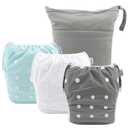 ALVABABY 3pcs Large Baby Swim Diapers with 1pcs Wet Bag Reuseable Washable & Adjustable for Swimming Lesson & Baby Boy and Girl 3ZYKL03 (Large (Pack of 3), Cambridge Blue&gray&white)