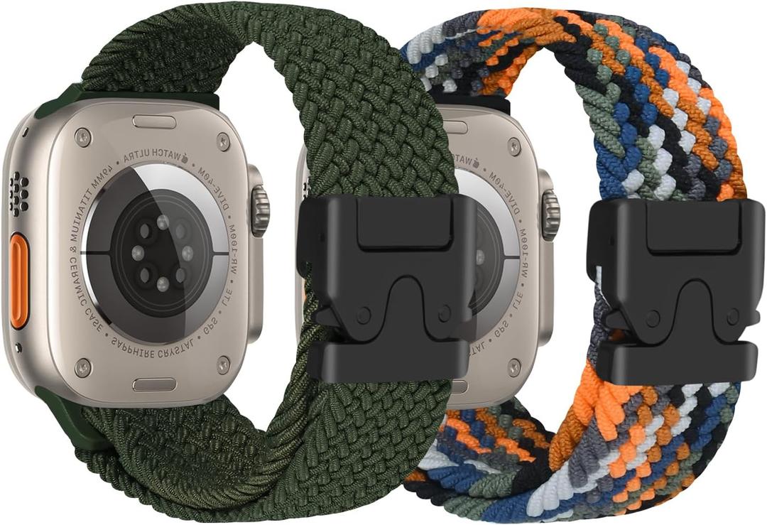 Nylon Braided Watch Bands Compatible with iWatch Series 11/10/9/8/7/6/SE/5/4/3/2/1, Sport Strap for 38mm/40mm/41mm/42mm Women Men, Stretchy Nylon Band with Zinc Alloy Parachute Buckle