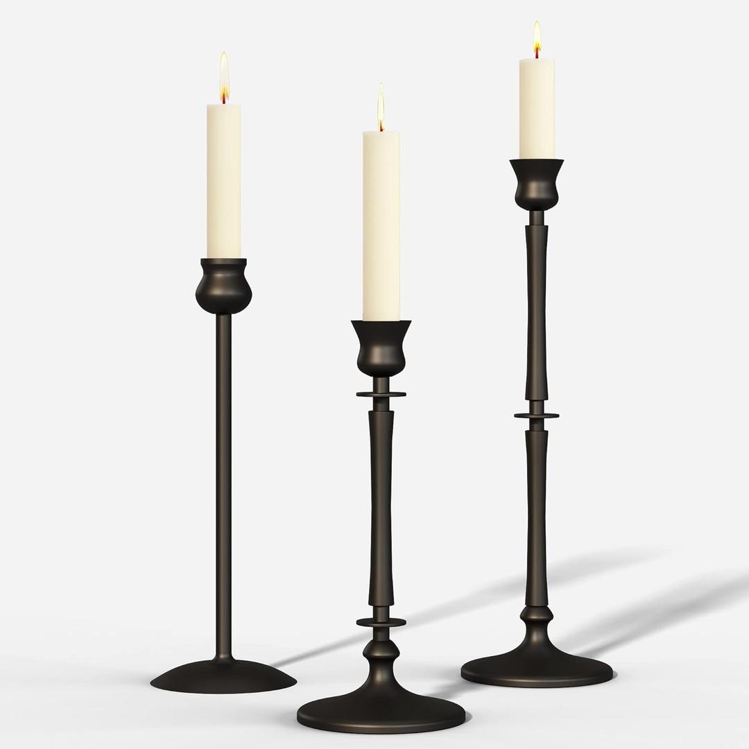 Matte Black Taper Candlestick Holders Set of 3 - Metal Taper Candle Holders for Candlesticks - Candlestick Holders for Taper Candles - Decorative Candle Stick Holders for Taper Candles