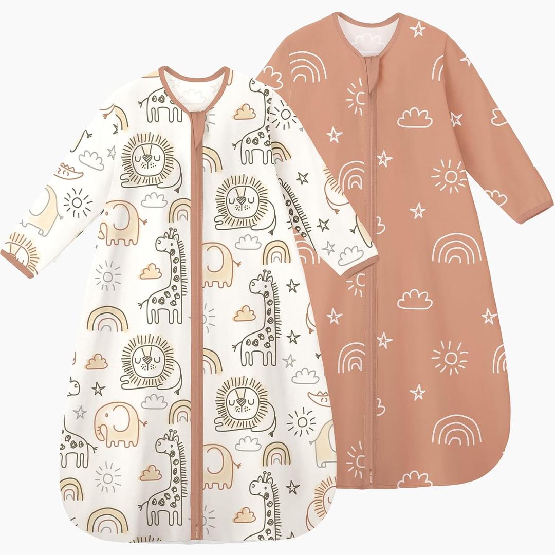Yoofoss Baby Sleep Sack 12-18 Months Long Sleeve Wearable Blanket Baby 100% Organic Cotton 2-Way Zipper 0.5 Tog Toddler Sleeping Sack, Lightweight(Large)
